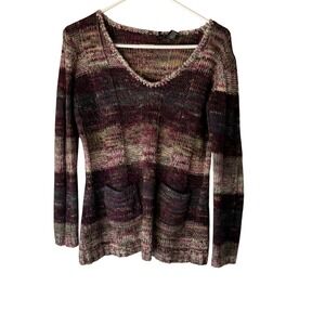 Ultra Flirt Y2k Striped Knit Sweater Tunic‎ Top With Pockets Multicolor L Fall